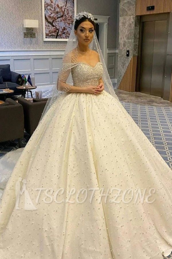 Gorgeous Off Shoulder Sparkly Beadings Princess Ball Gown