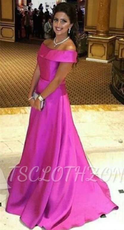 Simple Fuchsia Off the Shoulder Prom Dress New Arrival Sweep Train Formal Occasion Dress