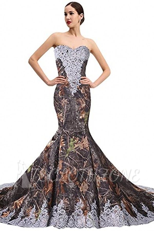 Camo And Lace Sweetheart Sleeveless Mermaid Bridal Gown Prom Dress