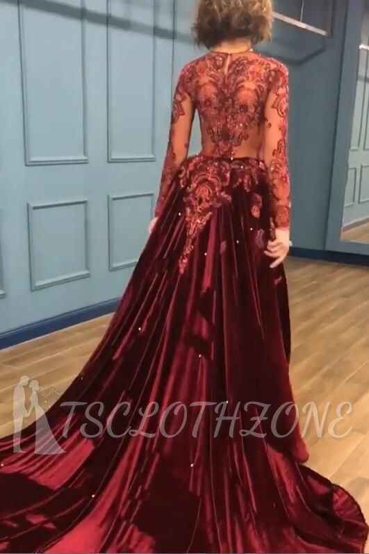 Sparkly Beading Burgundy Long Sleeves Prom Dresses with Appliques