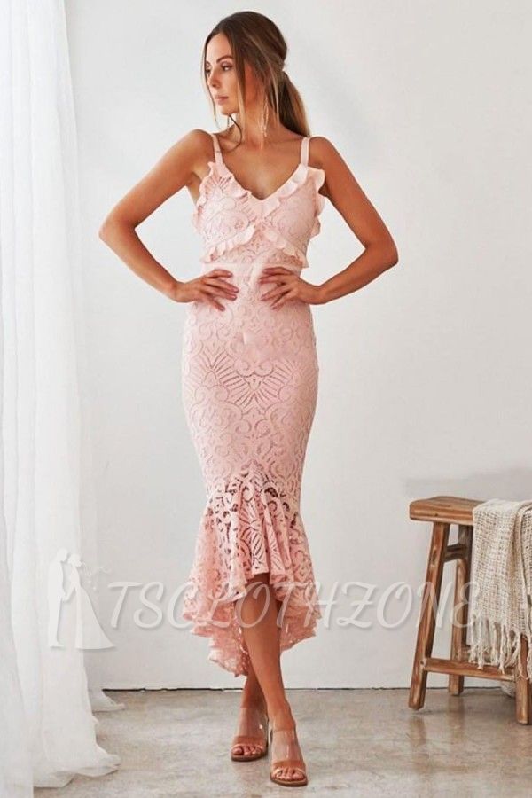 Elegant Pink High low V-neck Sexy Homecoming Dress Online
