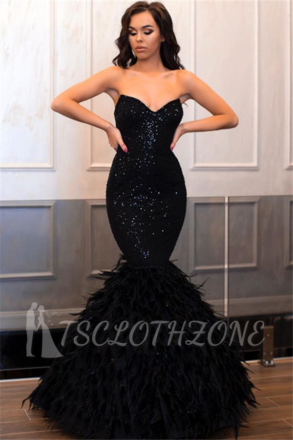 Shiny Mermaid Black Strapless Sleeveless Floor-Length Prom Dress