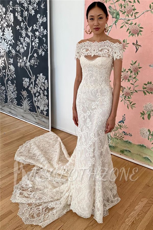 Mermaid Lace Off-the-shoulder Formal Dresses | Backless Wedding Gowns