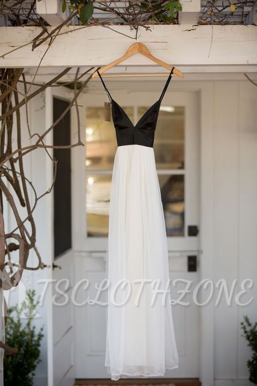 Black and White Deep V Neck Bridesmaid Dress Cheap New Arrival Summer Party Gowns BA7240