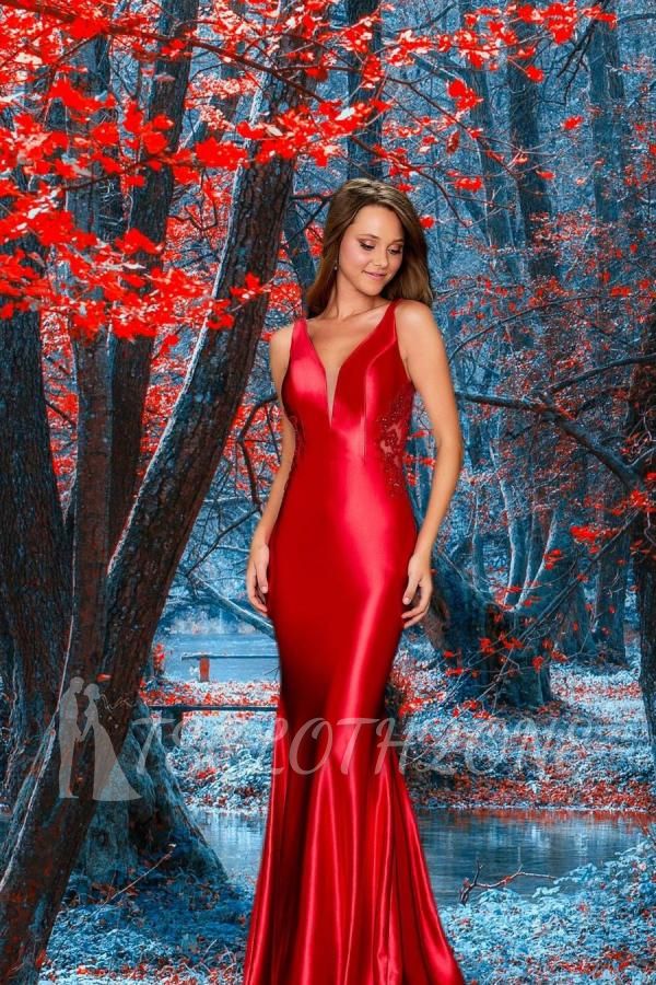 Sexy Satin V-Neck Red Mermaid Maxi Prom Dress