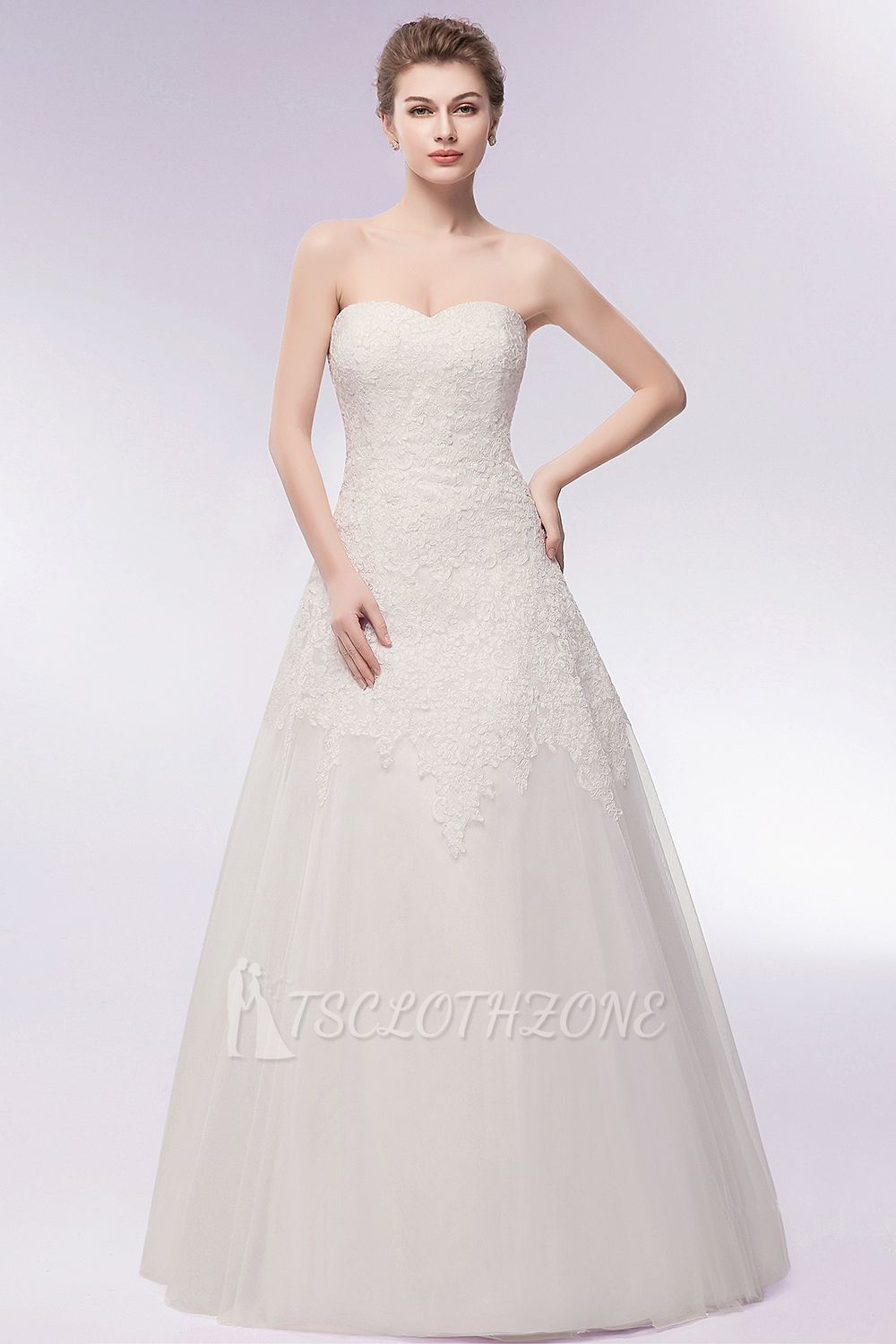 WIHELMINA | A-line Sweetheart Strapless Long Lace Tulle Wedding Dresses