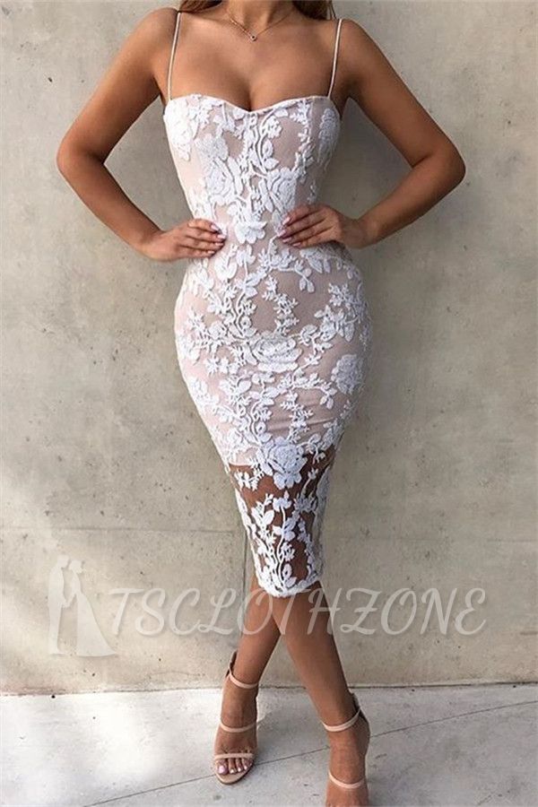 Spaghetti Straps Sexy Bodycon Lace Cocktail Dress | Sleeveless Tight Party Dress 2022