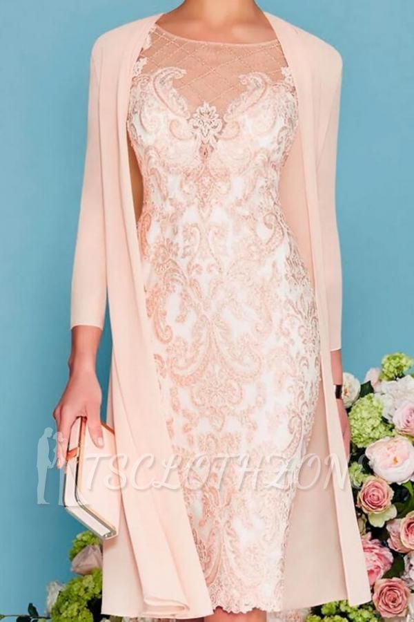 Two Piece Sheath / Column Mother of the Bride Dress Knee Length Chiffon Lace 3/4 Length Sleeve
