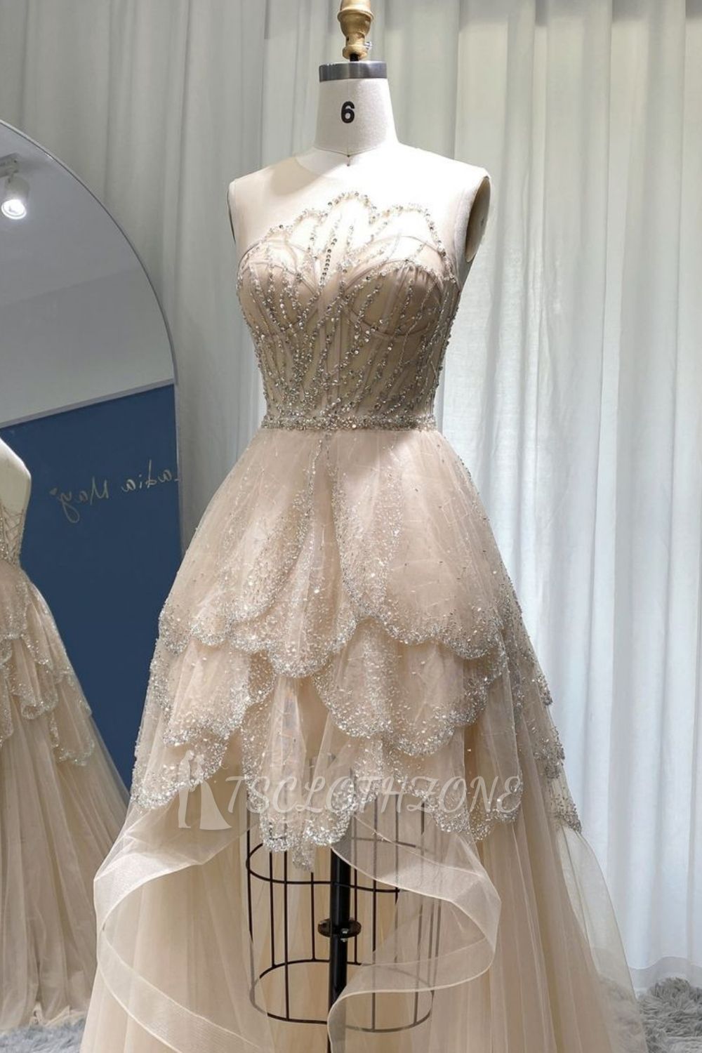 Jewel Sequins Asymmetrical Dress Sleeveless Tiered Hi-Lo Evening Dresses