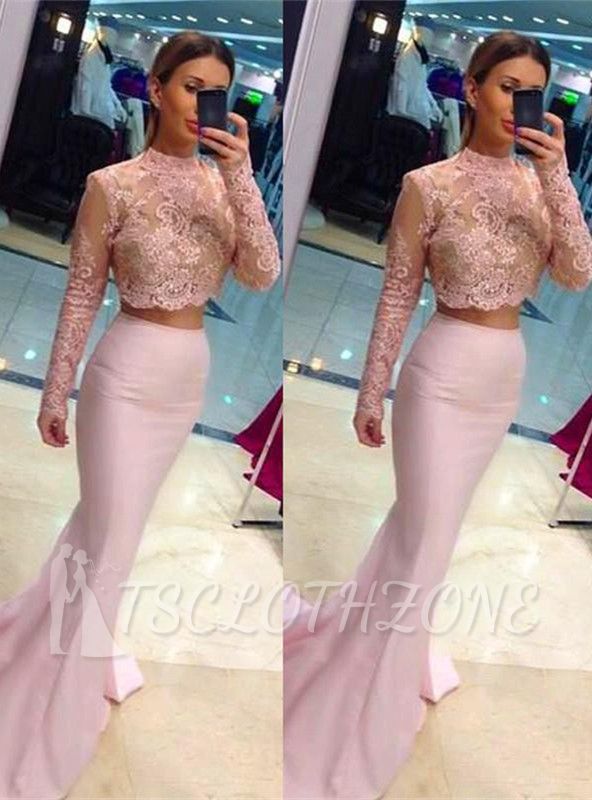Mermaid High Collor Long Sleeve Evening Dress Two-Piece Lace Applique 2022 Party Dresses