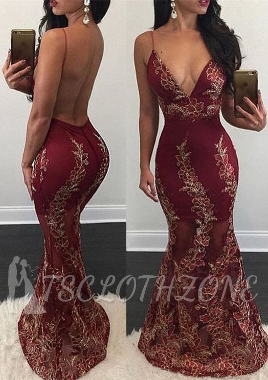 Mermaid Appliques Evening Gown 2022 Sweep Train Sexy V-Neck Backless Prom Dress