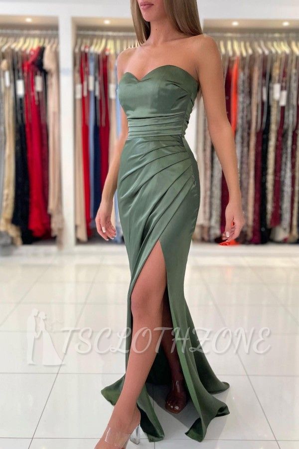 Green Heart Neck Sleeveless Floor Length Evening Dress | Simple Prom Dress