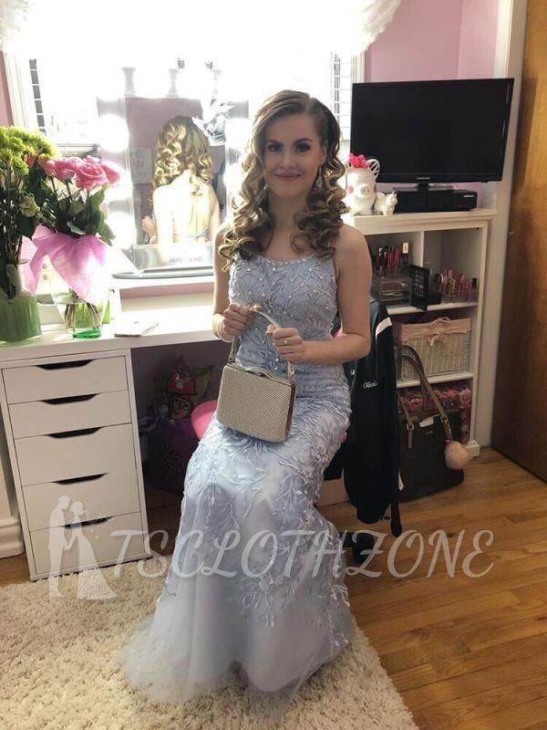 Gorgeous Applique Spaghetti Strap Prom Dresses | Elegant Lace Up Sexy Mermaid Sleeveless Evening Dresses