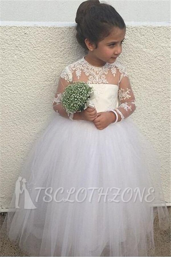 Neue Langarm-Spitze-Blumenmädchen-Kleider Nettes Tüll-Ballkleid Kleine Prinzessin-Kleid