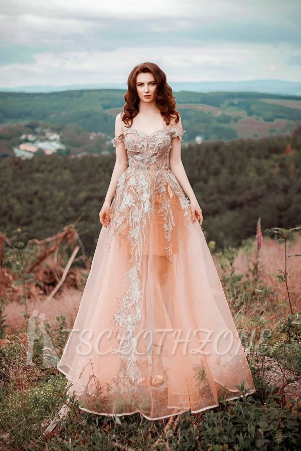 Dreamful Off Shoulder Lace Appliques A-line Princess Wedding Dress