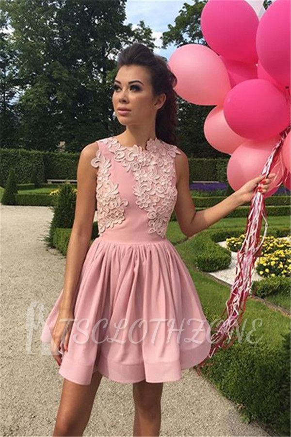 New Arrival Pink A-line Sleeveless Homecoming Dresses Appliques Short Cocktail Dresses