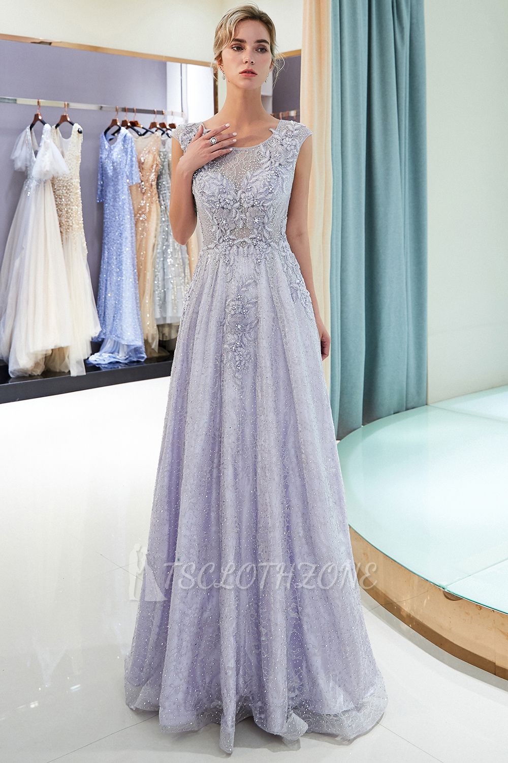 MARNIE | A-line Sleeveless Lace Appliques Flowers Formal Dresses