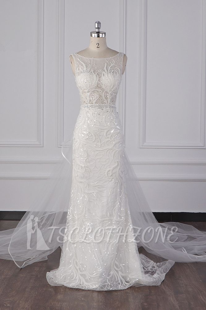 TsClothzone Glamorous Jewel Beadings Sheath Wedding Dress Tulle Beadings Appliques Bridal Gowns On Sale