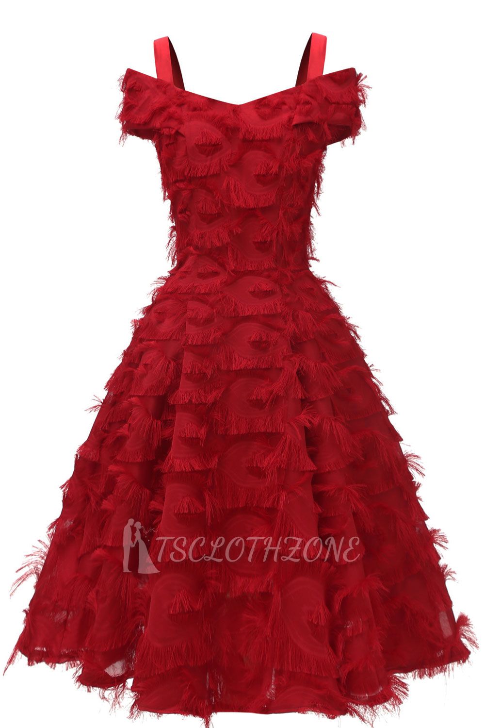 Elegante Knielange Vintage Kleider Rot | A-Linie Burgunder Cocktailkleider