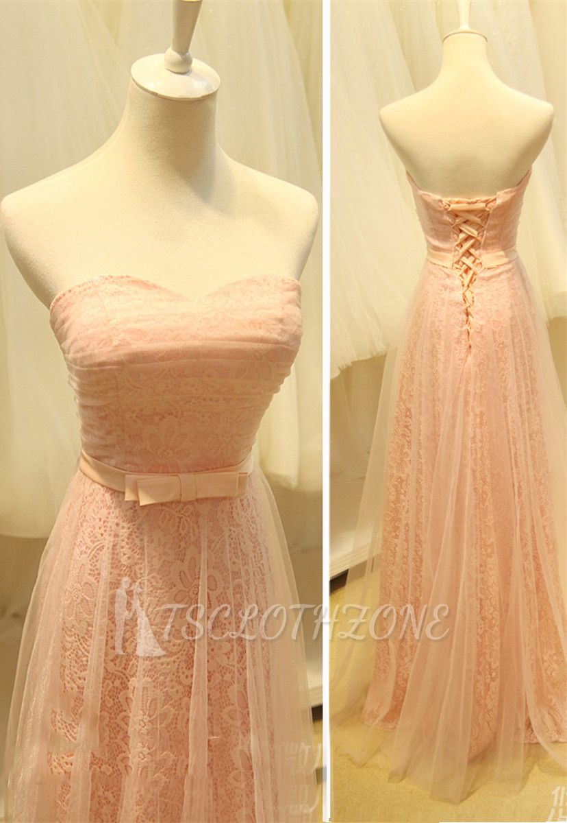 Rosa Spitzen-reizende lange Abschlussball-Kleider bedeckt durch schiere Tüll-Schatz-hübsche nette Abendkleider mit Bowknot