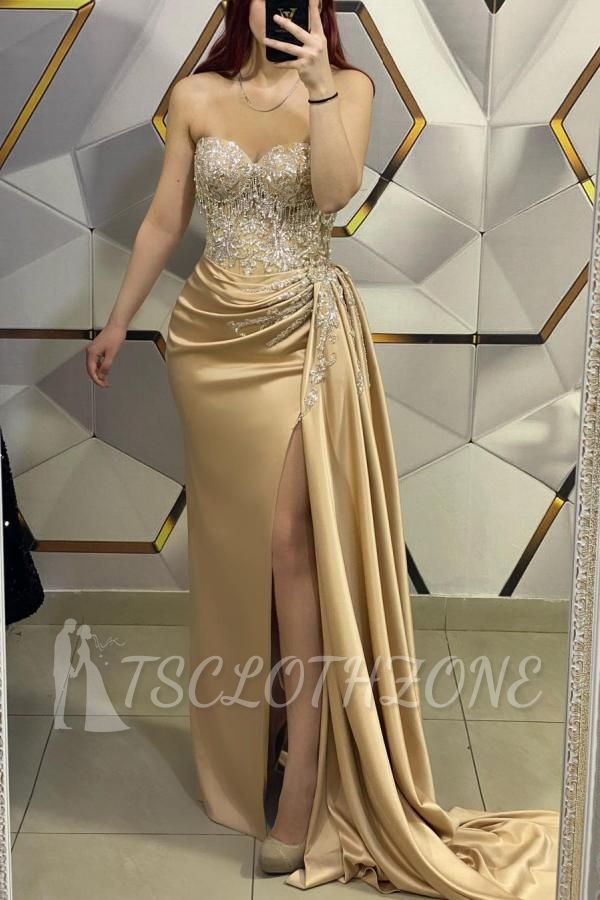 Gold Evening Dresses Long Glitter | Lace prom dresses