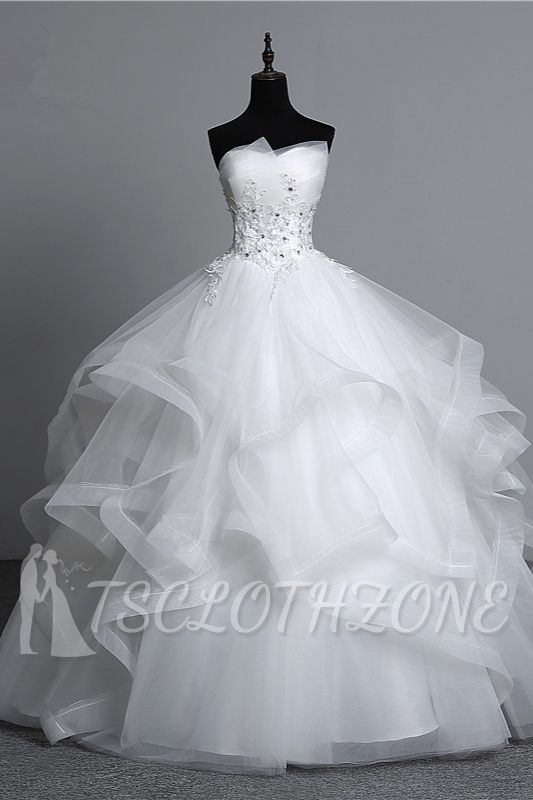TsClothzone Gorgeous Strapless Tulle Layers Wedding Dress Appliques Beadings Bridal Gowns Online