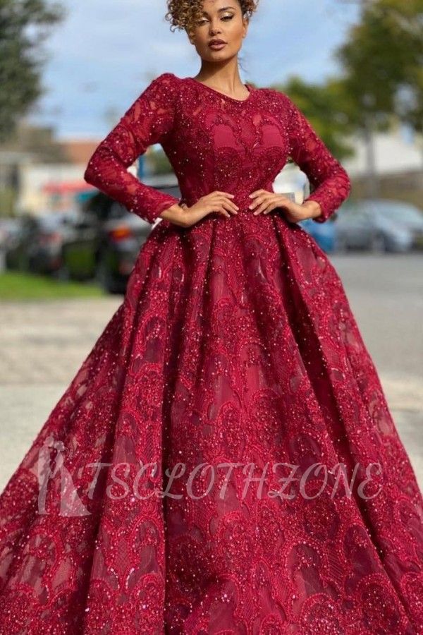 Fantastic Long Sleeves Crew neck Evening Maxi Gown