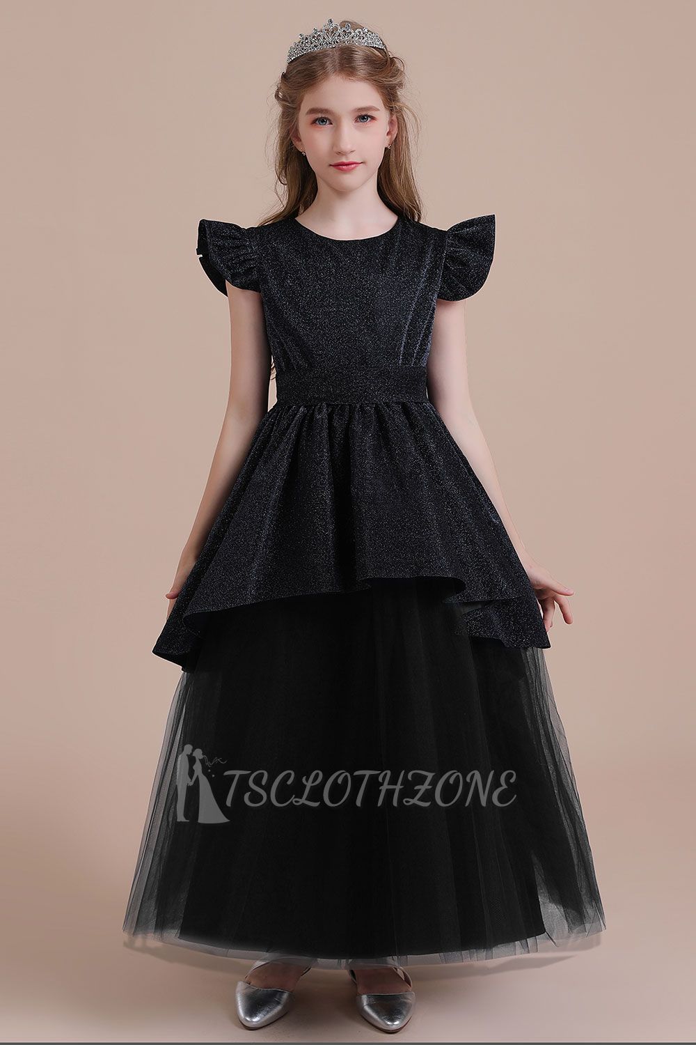 Autumn Tulle A-line Flower Girl Dress | Glitter Cap Sleeve Little Girls Pegeant Dress Online
