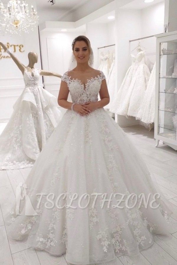 Amazing White/Ivory Off Shoulder Tulle Lace Bridal Dress for Women