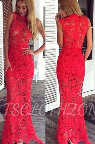 Sexy Red Mermaid Lace Long 2022 Abendkleid Günstiges bodenlanges ärmelloses Kleid in Übergröße