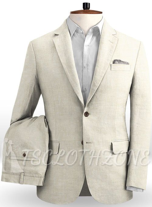Off white two piece notched lapel linen business suit