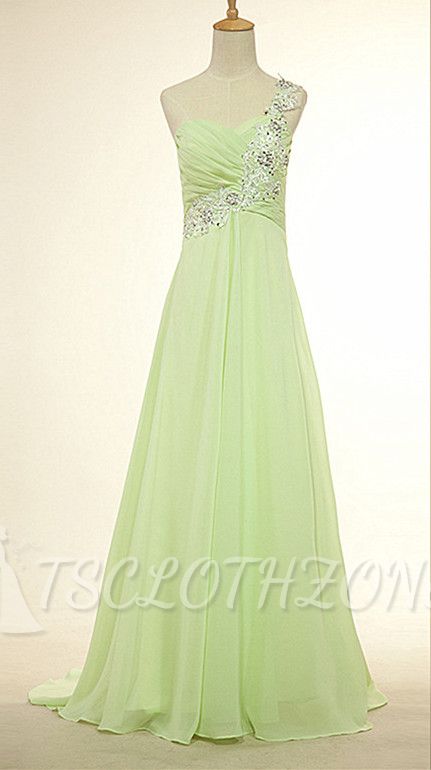 One Shoulder Lace Chiffon Long Prom Dress Popular Sweep Train Plus Size Dresses for Women
