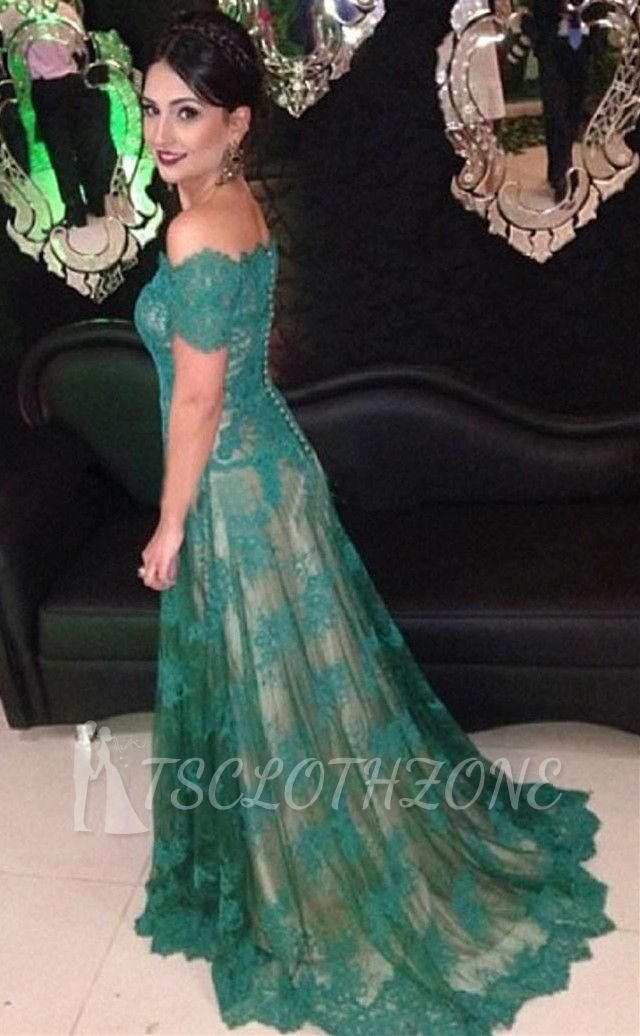 Green Lace Off Shoulder Elegant Long Evening Dress 2022 Popular Formal Occasion Dresses