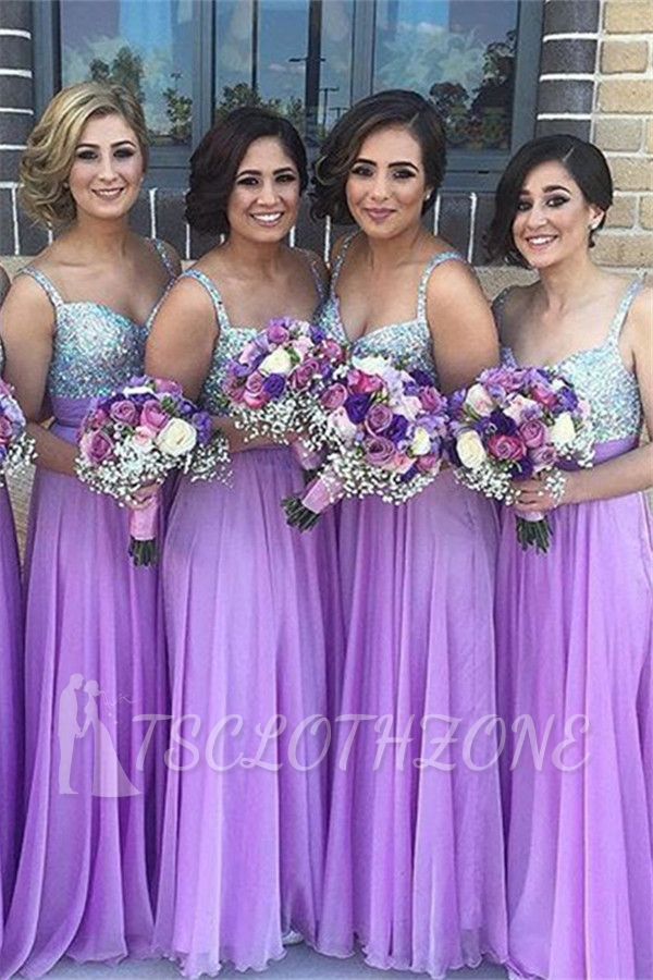 New Arrival Crystal A-Line Bridesmaid Dresses Spaghetti Strap Chiffon 2022 Party Gowns