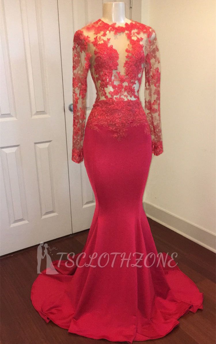 Lace Appliques See Through Prom Dresses Sexy | 2022 Long Sleeve Mermaid Evening Dress
