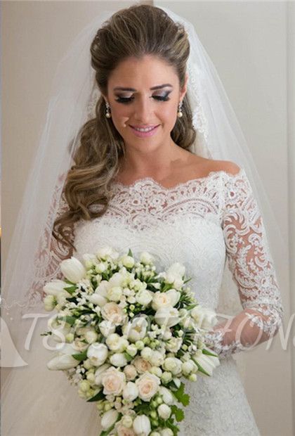 2022 Elegant Wedding Dress long Sleeve Sweep Train Zipper Back Vestidos De Noiva Applique White Lace Wedding Dress