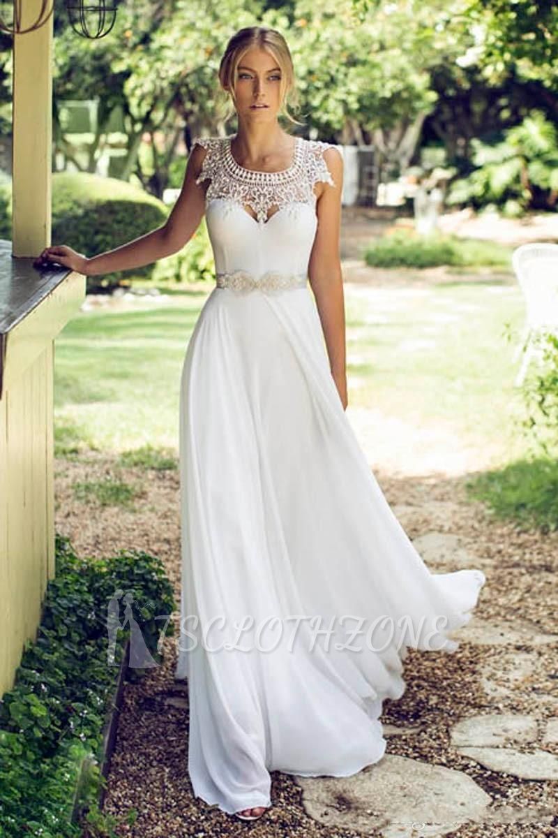 2022 Vintage Lace Chiffon Wedding Dresses Cheap Long Bridal Dresses for Outfoor Weddings