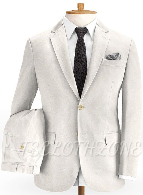 Cotton beige two-piece suit with notched lapel