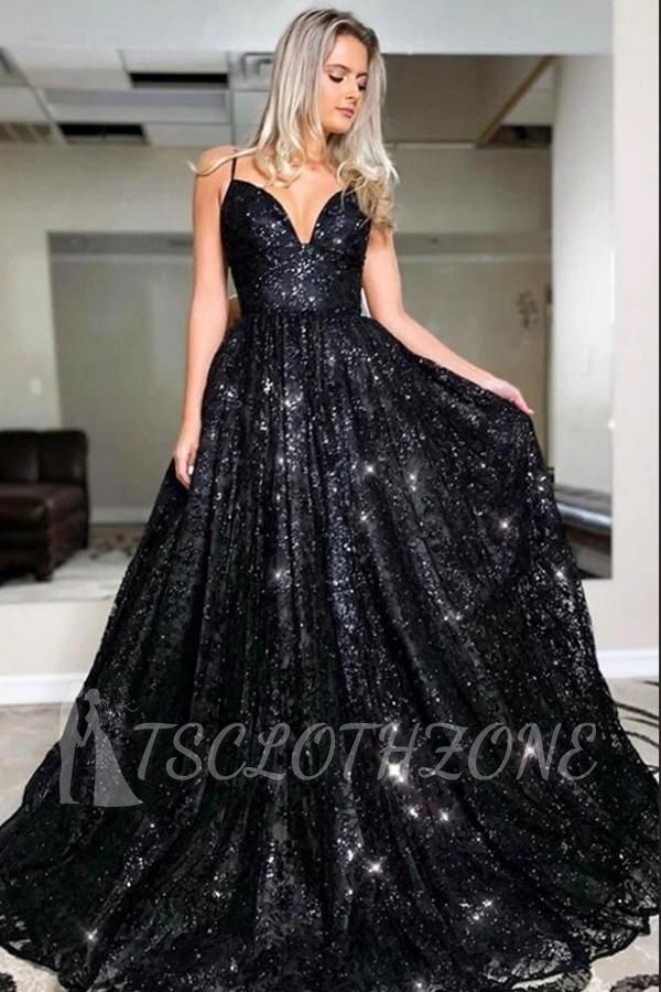 Sparkly Black Sequins Aline Evening Dress Sweetheart Party Dress