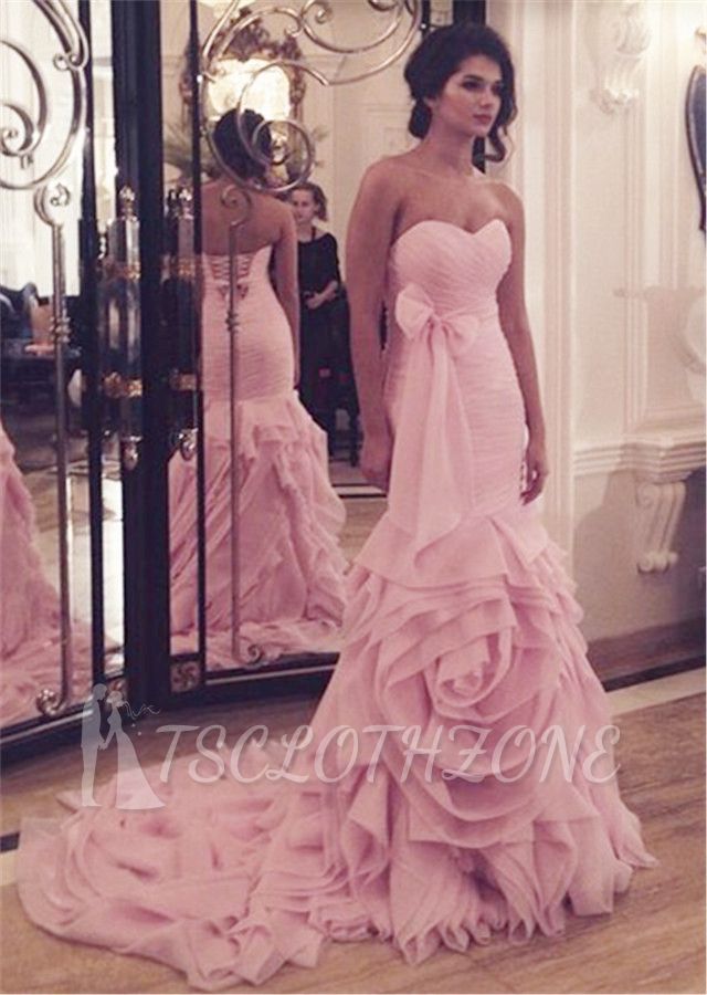 Sexy Meerjungfrau-Rosa-langer Hochzeits-Kleid-Schatz-beliebte plus Größen-Brautkleider mit Bowknot