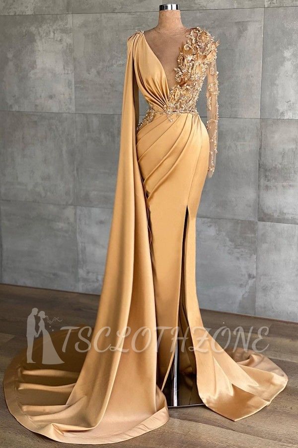 Long sleeves V-necl Mermaid Long Evening Dress with Shawl