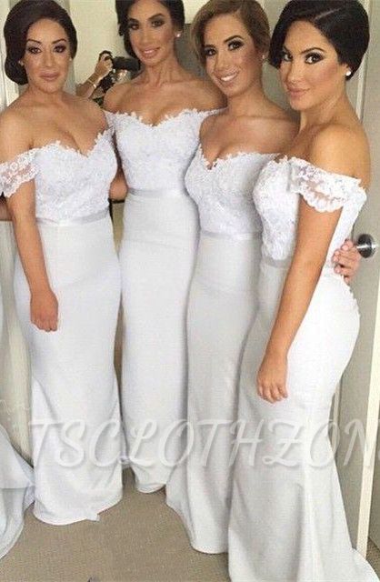 Sheath Off the Shoulder Long Wedding Party Dress Elegant Lace Floor Length Bridal Gown