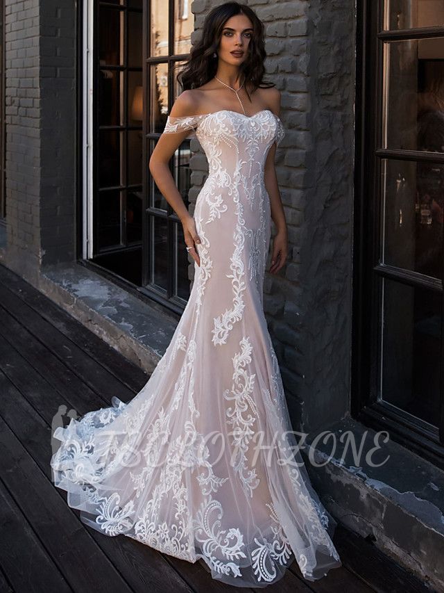 Boho Mermaid Wedding Dress Sweetheart Lace Regular Straps Bridal Gowns Illusion Detail with Court Train