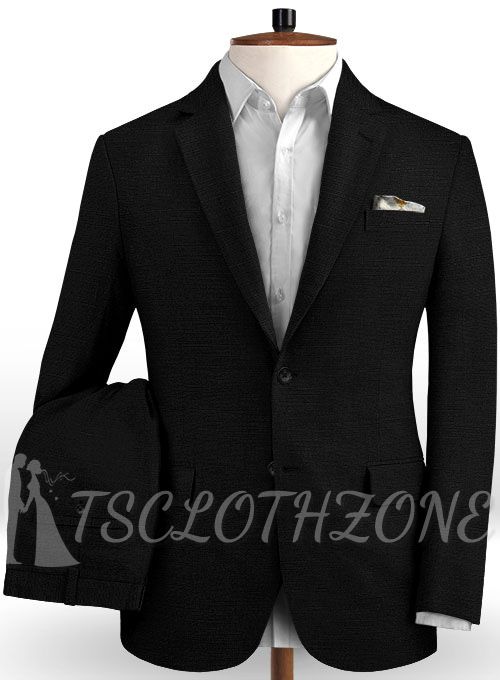 Black cotton linen notched lapel suit | two-piece suit