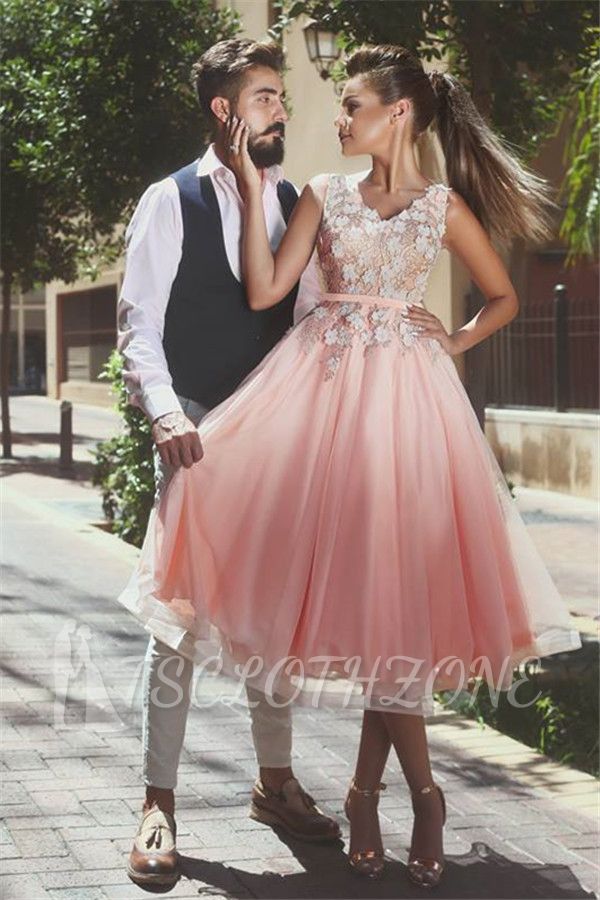 Elegant A-line V-Neck Prom Dresses 2022 3D-Flowers Sleeveless Evening Dresses