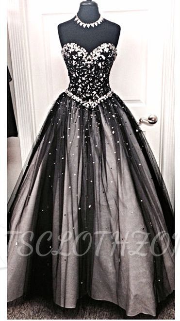 Sparkly A-Line Sweetheart Black Wedding Dress with Rhinestone Beautiful Lace-Up Quinceanera Dress