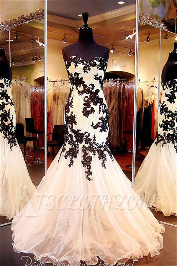 Sexy Mermaid Black Lace Evening Dresses Organza Sweetheart 2022 Prom Gowns
