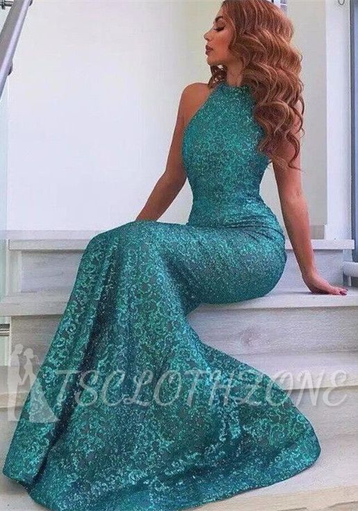 Green sequins prom dress, mermaid evening party dress