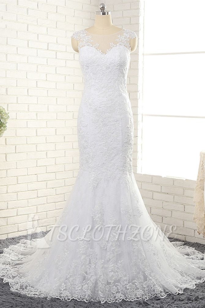 TsClothzone Gorgeous White Mermaid Lace Wedding Dresses With Appliques Jewel Sleeveless Bridal Gowns Online
