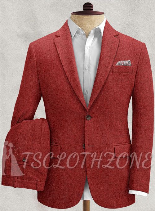 Red fashion tweed flat collar suit | two-piece suit